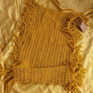 Fringed Mustard Yellow Knit Wrap/Scarf